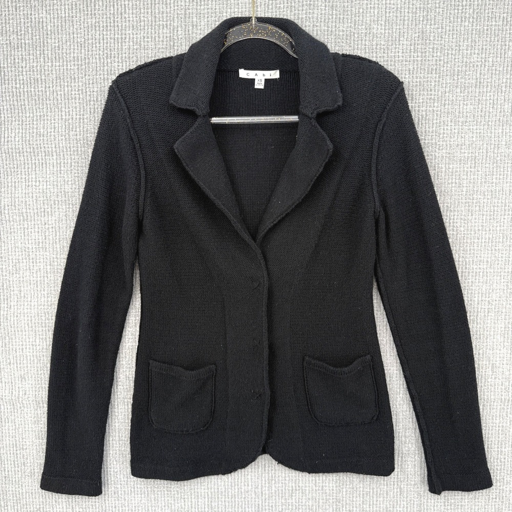 Cabi Knit Blazer Sweater Jacket‎ Academia Black Cotton Blend Sz XS Office Preppy